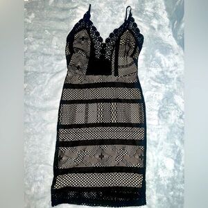 Black Lace over Nude lining Bodycon Mini Dress - Homecoming - Size S